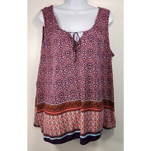 ALC Woman Boho Paisley Tank Top 1X Pink Purple Flowy Festival